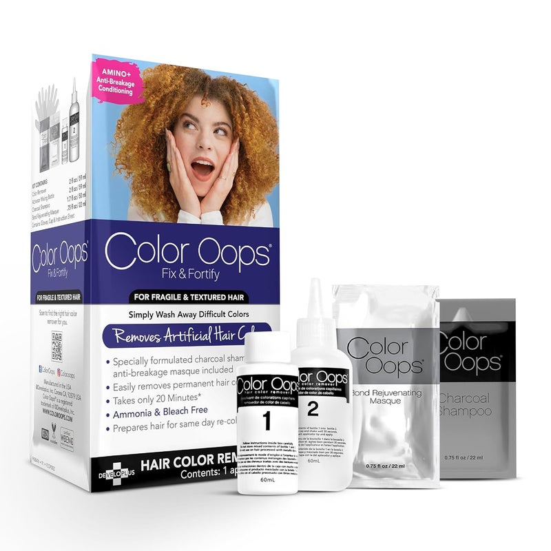 Color Oops Fix & Fortify Bond Rejuvenating Color Remover, Includes Color Remover, Activator Mixing Bottle, Charcoal Shampoo, Bond Rejuvenating Masque, Gloves, Cap, & Instructions, Cruelty Free - Image 1